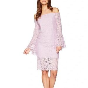 NWT Bardot Lilac Solange Corded Lace Bell Sleeve Dress Womens Size 8